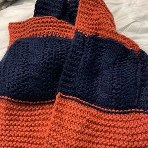 Blue and dark coral scarf with pockets